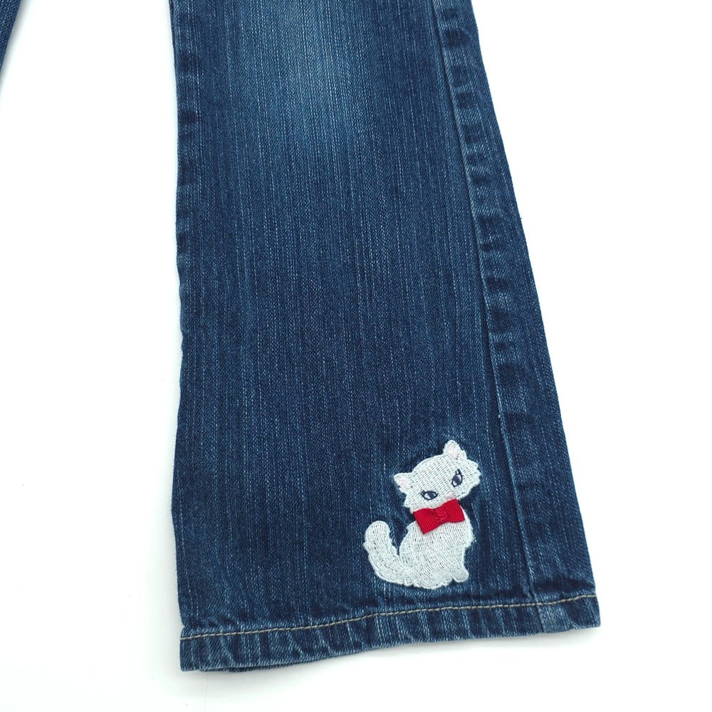 Gymboree Girls Flare Jeans Cat Embroidery 2010 Size 6 Slim Dark Wash Denim - Picture 3 of 4